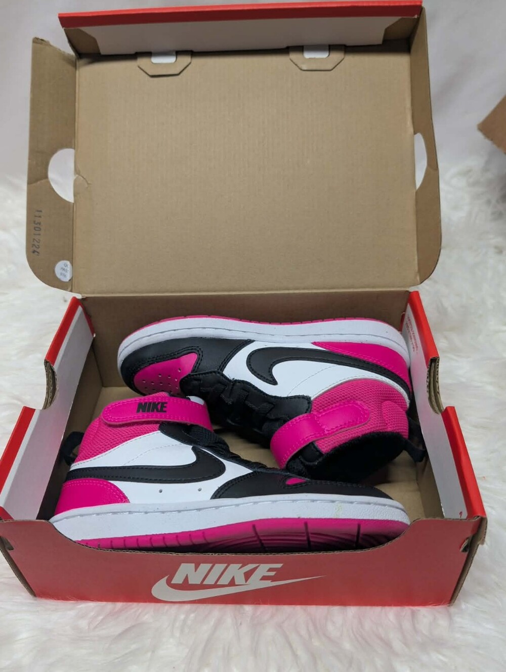 Nike Kids Hot Pink, Black & White Mid-Top Sneakers